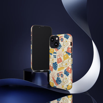 Tough Cases: Retro Summer Pattern Phone Case – Sunglasses, Sneakers & Tropical Leaves