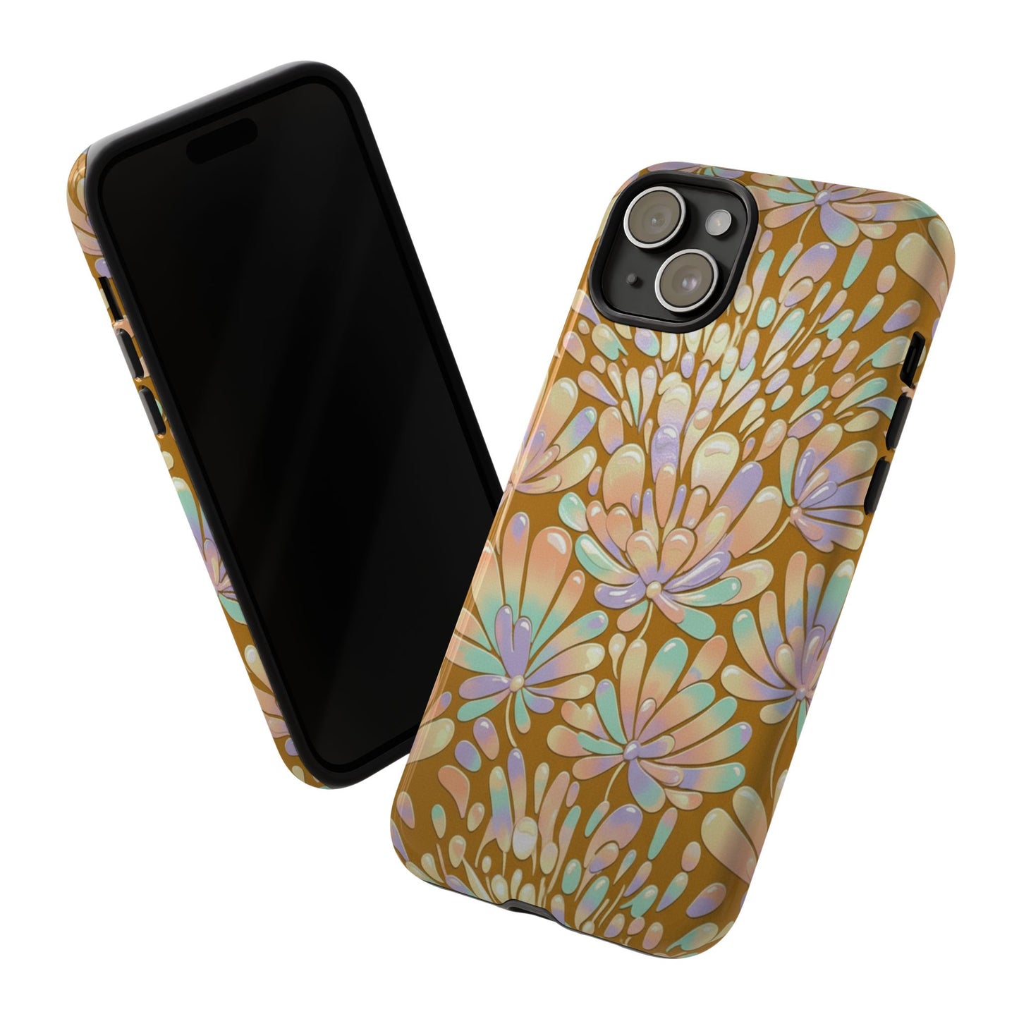 Floral Burst Tough Phone Case – Gold Pastel Botanical Protection