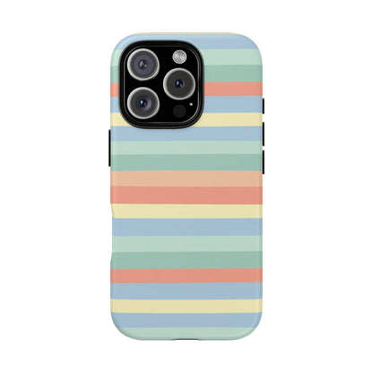 Pastel Striped Phone Case — Retro Horizontal Multi-Color Tough Case