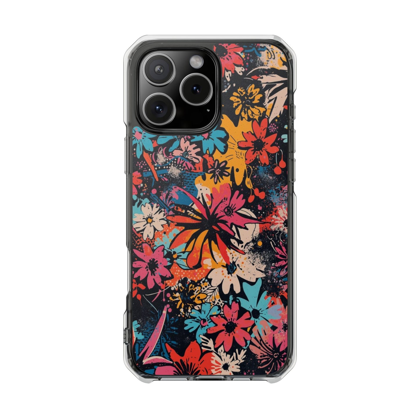 Floral Burst Clear Magnetic Phone Case — Impact-Resistant iPhone Cover
