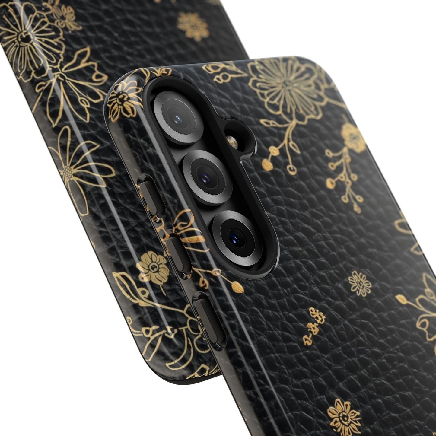 Floral Gold Foil Leather Texture Tough Phone Case