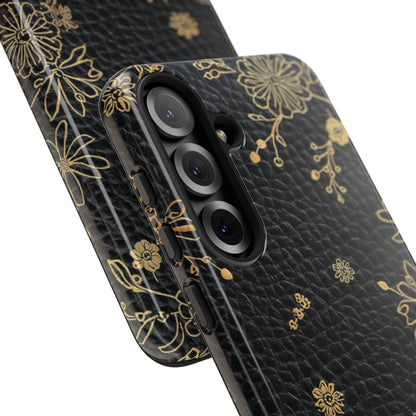 Floral Gold Foil Leather Texture Tough Phone Case