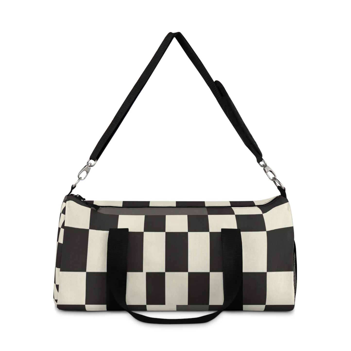 Black & White Checkerboard Duffel Bag — Retro Skate Travel Bag