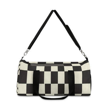 Black & White Checkerboard Duffel Bag — Retro Skate Travel Bag