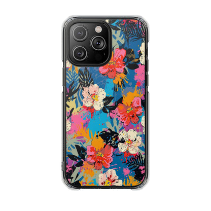Clear Magnetic Phone Case — Bright Tropical Floral Impact Protection