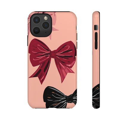 Bow Pattern Tough Phone Case — Pink, Red & Black Decorative Bows