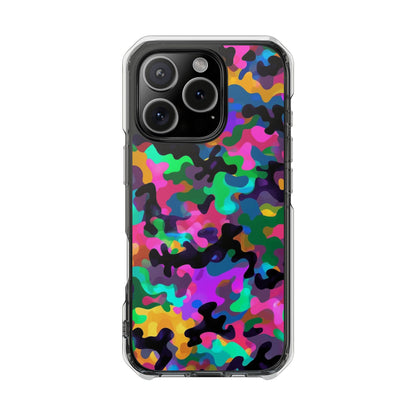Clear Magnetic Impact Phone Case — Neon Camo Protective Cover