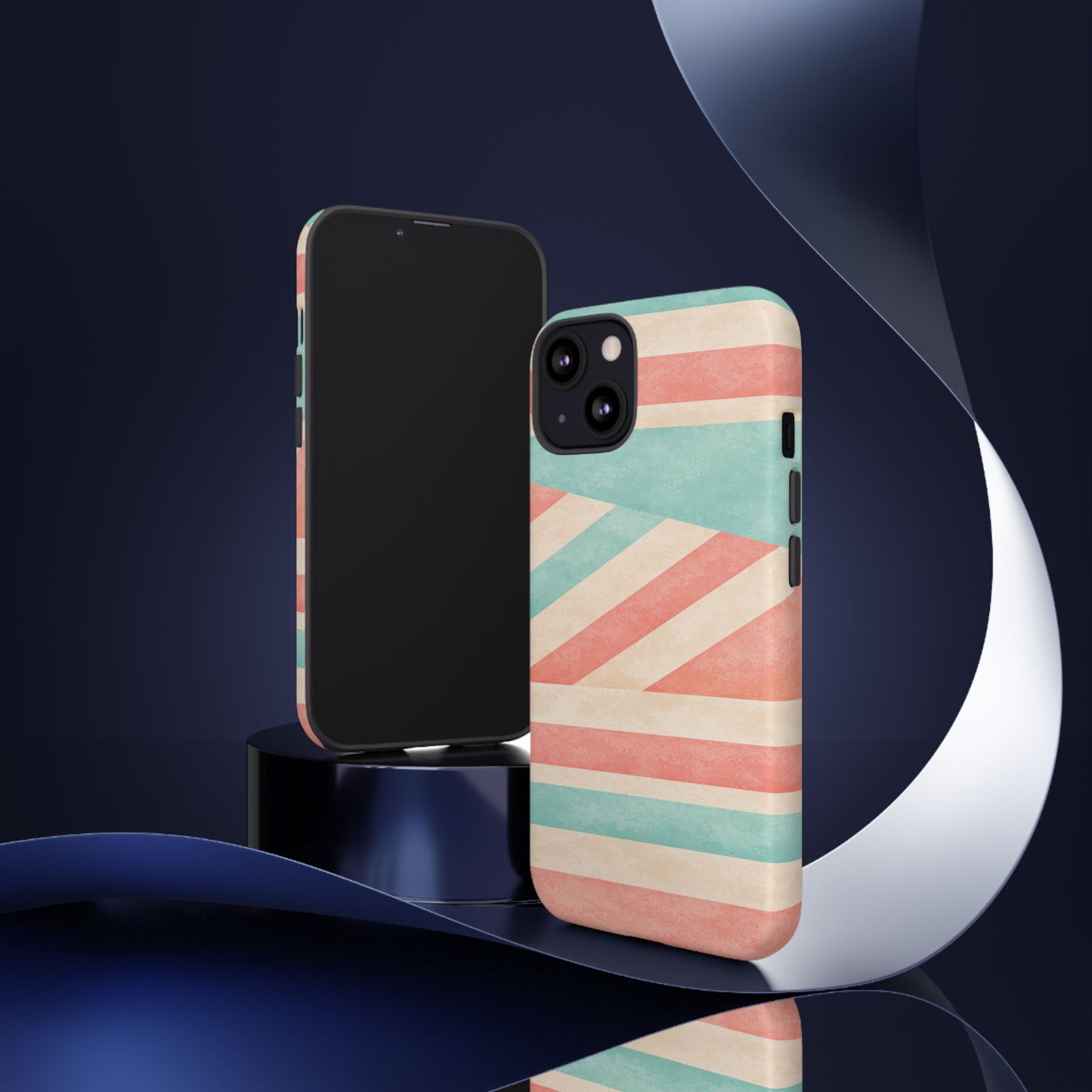 Pastel Stripes Tough Phone Case – Retro Coral & Teal Protective Cover