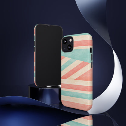 Pastel Stripes Tough Phone Case – Retro Coral & Teal Protective Cover