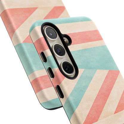 Pastel Stripes Tough Phone Case – Retro Coral & Teal Protective Cover