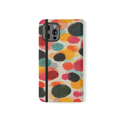 Colorful Confetti Dot Flip Phone Case — Retro Polka Wallet Cover