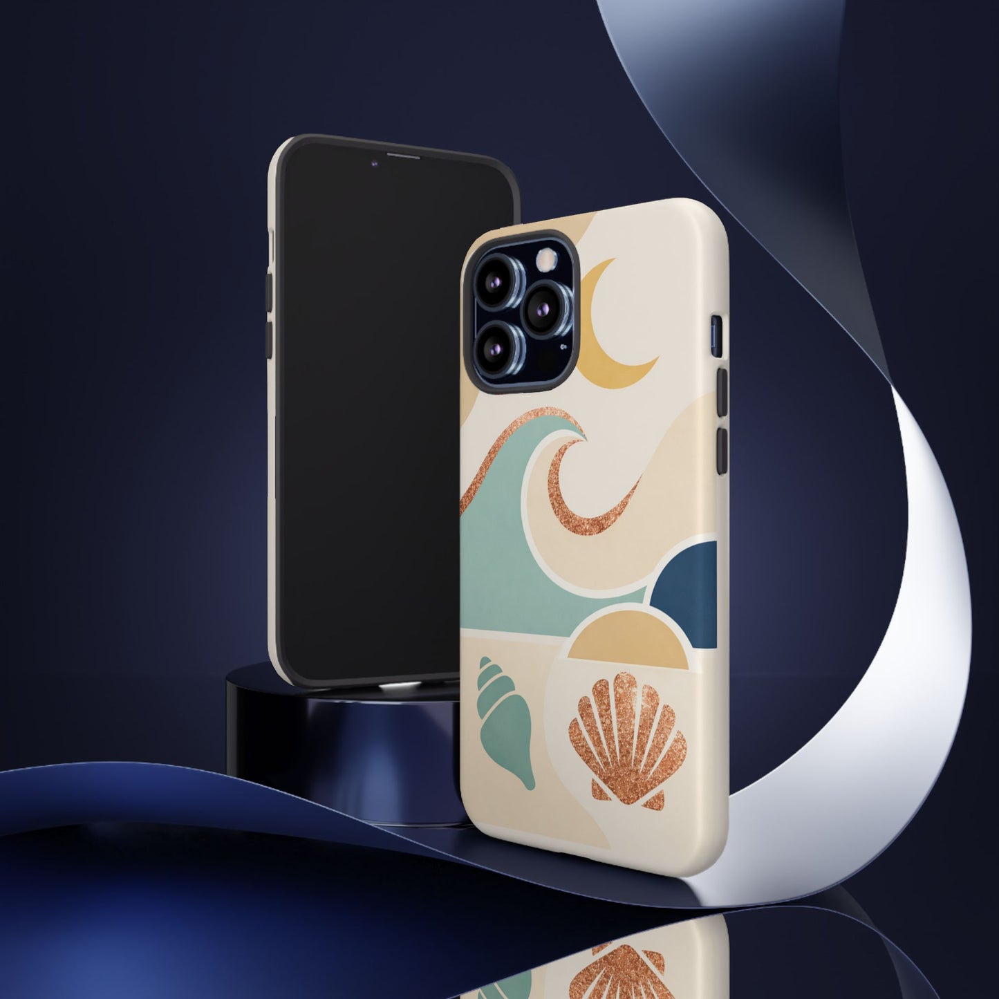 Sea Breeze Tough Phone Case — Retro Waves & Shells Design