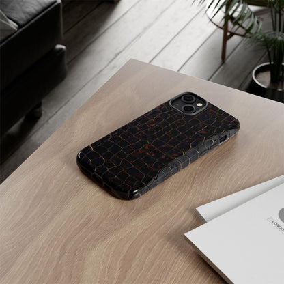 Croc-Embossed Tough Phone Case — Shockproof Black Alligator Texture