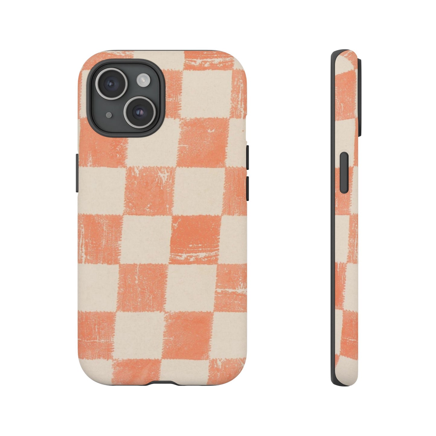 Peach Checkerboard Tough Phone Case — Retro Distressed Grid Design