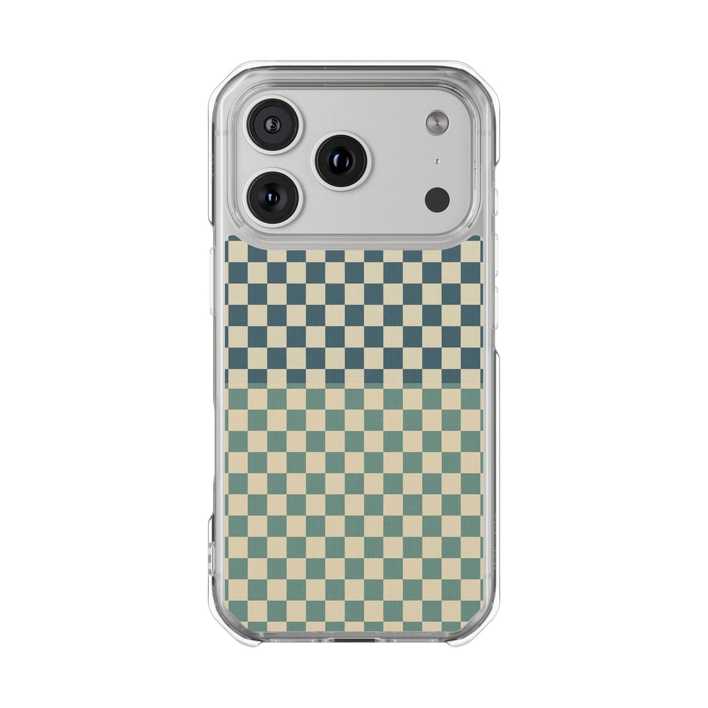 Clear Magnetic Phone Case — Vintage Green Checkerboard Protective Cover