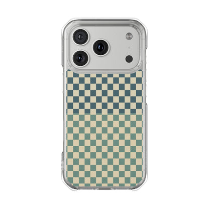 Clear Magnetic Phone Case — Vintage Green Checkerboard Protective Cover