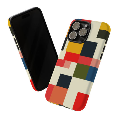 Abstract Color Block Tough Phone Case — Retro Geometric Protective Cover