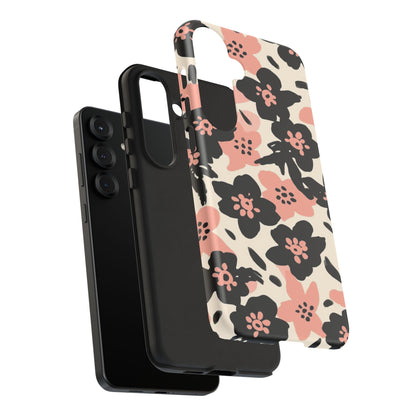 Floral Phone Case — Pink & Black Retro Blossom Protective Cover