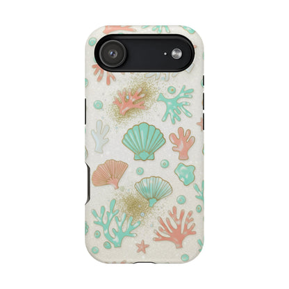Sea Shells Magnetic Impact Phone Case — Pastel Coral & Teal Beach Design