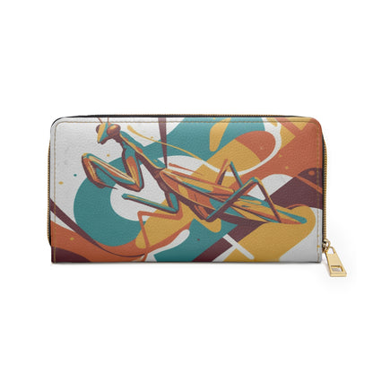 Praying Mantis Zip Wallet — Colorful Retro Insect Art Wallet