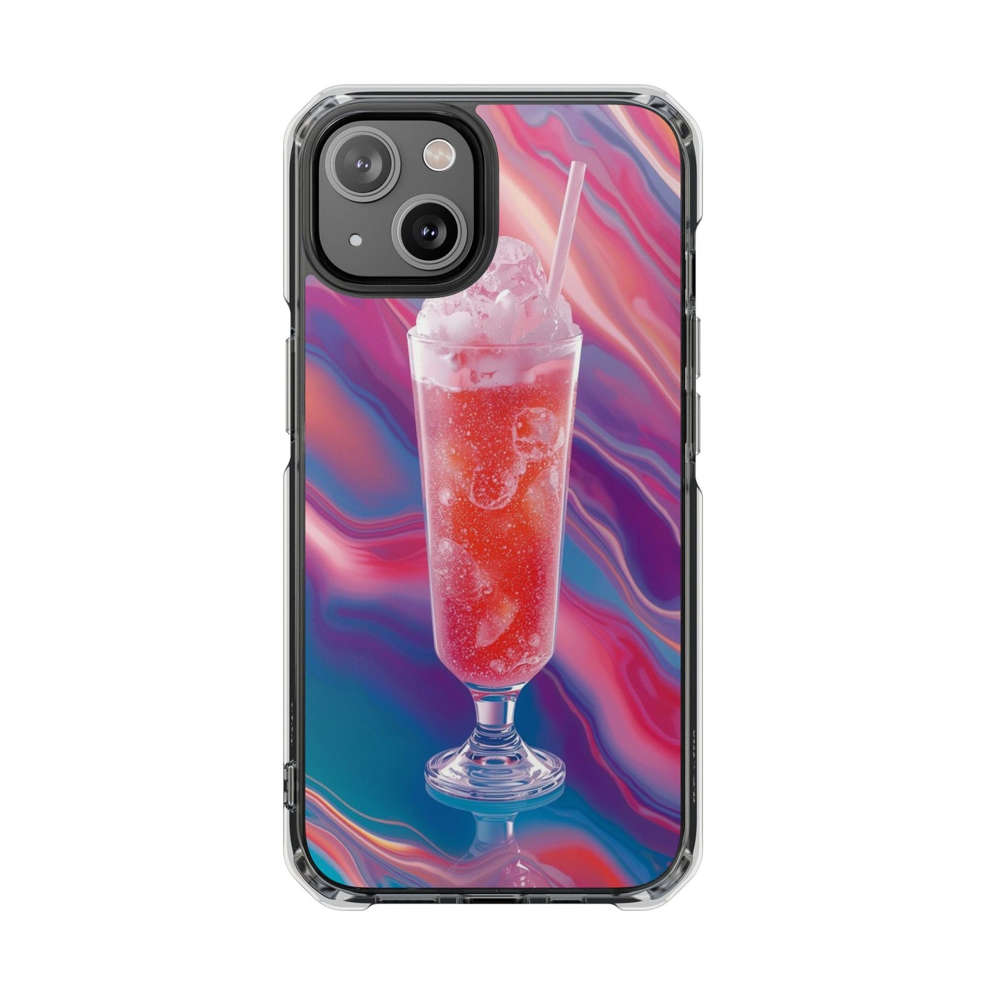 Clear Magnetic Phone Case — Retro Pink Soda Float Design