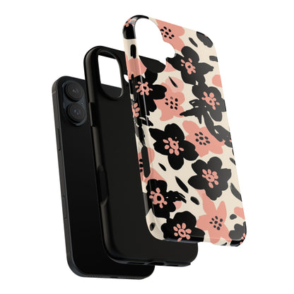 Floral Phone Case — Pink & Black Retro Blossom Protective Cover