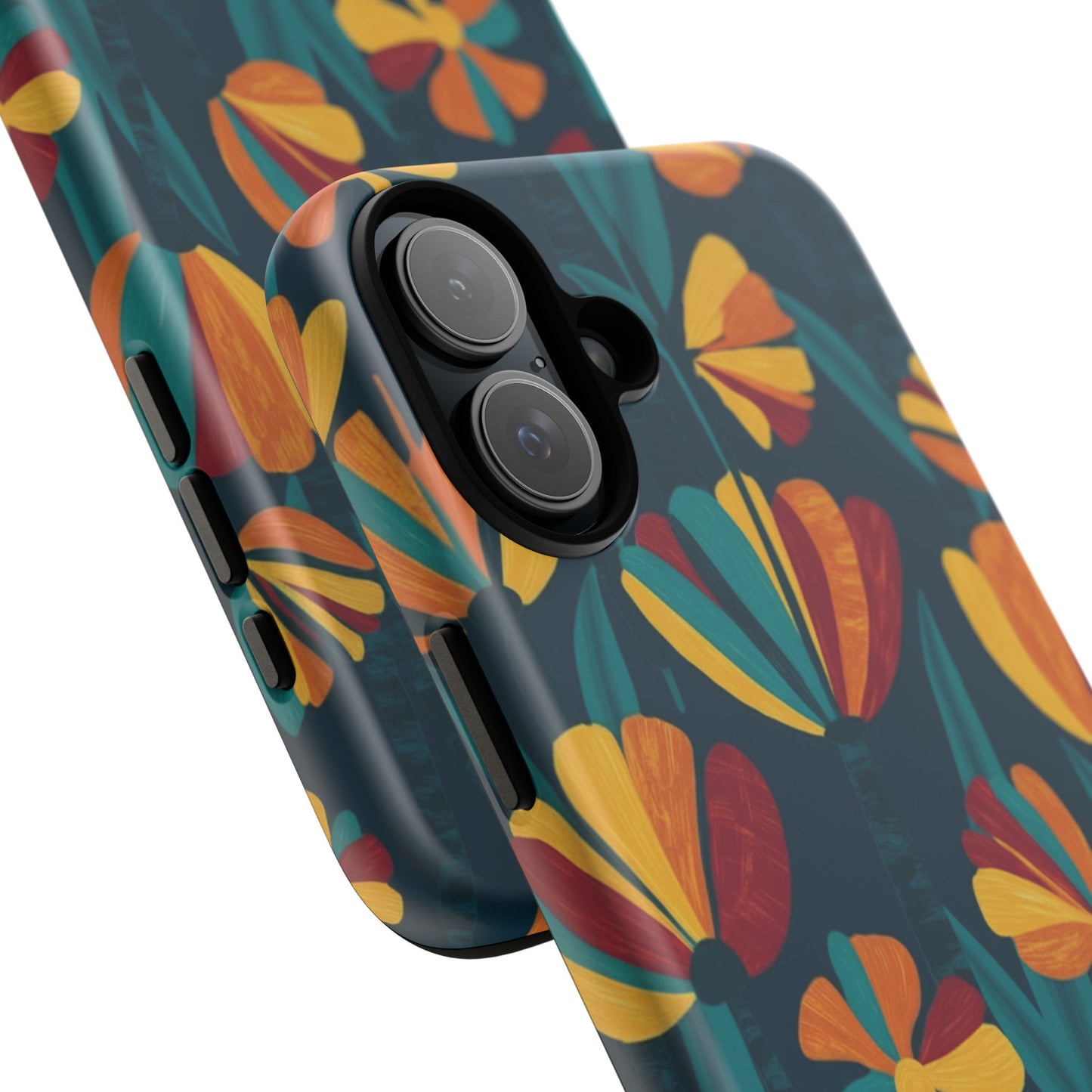 Floral Retro Teal Tough Phone Case — Vibrant Orange & Mustard Blooms