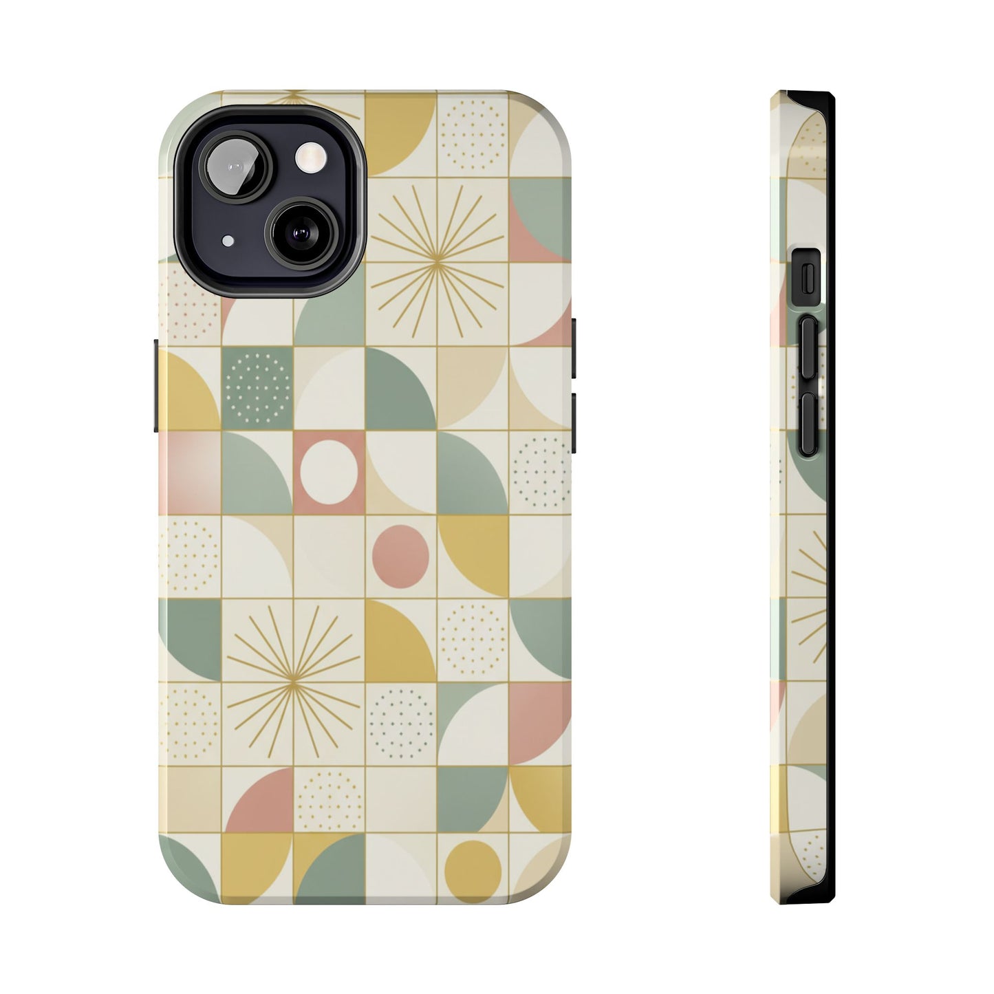 Retro Geometric Tough Phone Case — Pastel Midcentury Pattern