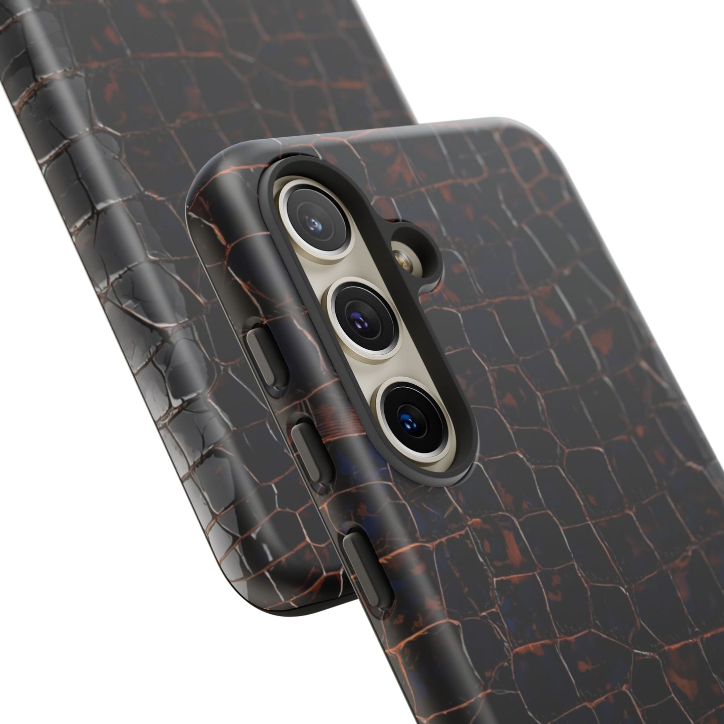 Croc-Embossed Tough Phone Case — Shockproof Black Alligator Texture