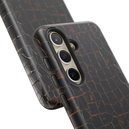 Croc-Embossed Tough Phone Case — Shockproof Black Alligator Texture