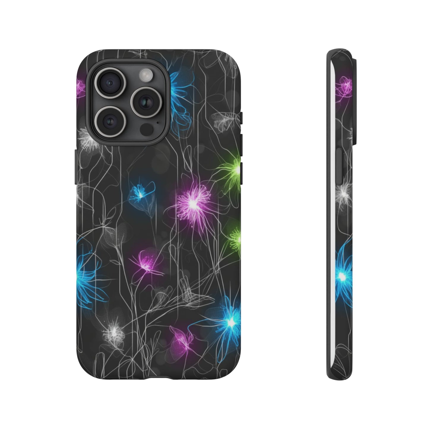 Neon Floral Tough Phone Case — Glow Flower Protective iPhone Cover