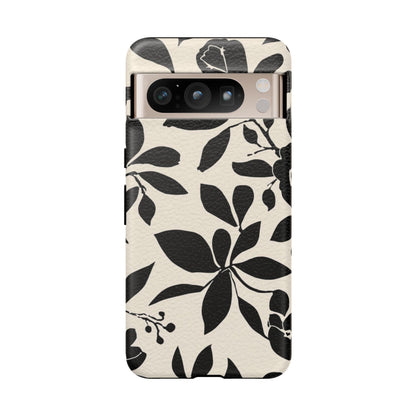 Black Floral Pattern Phone Case — Monochrome Botanical Tough Case