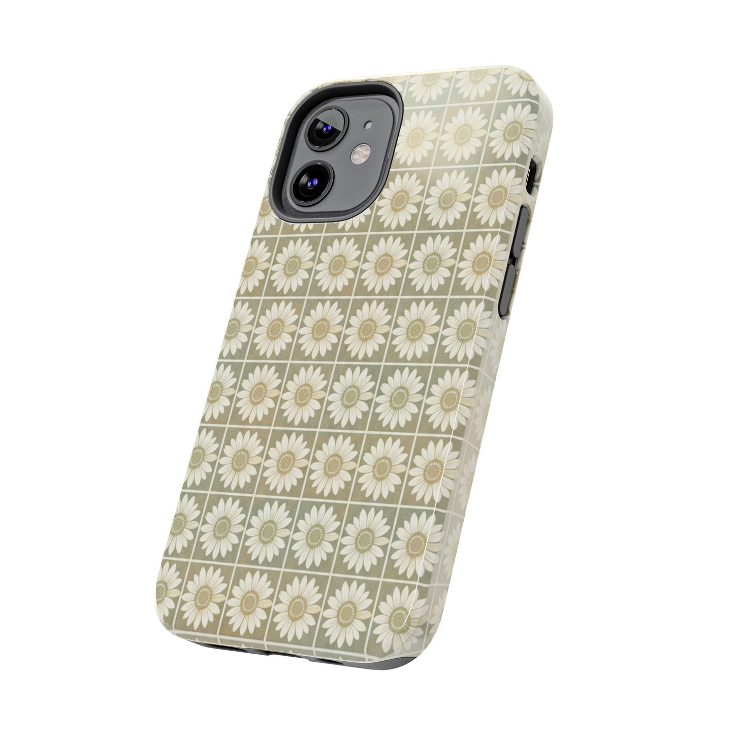Daisy Tile Tough Phone Case — Retro Floral Protective Phone Cover