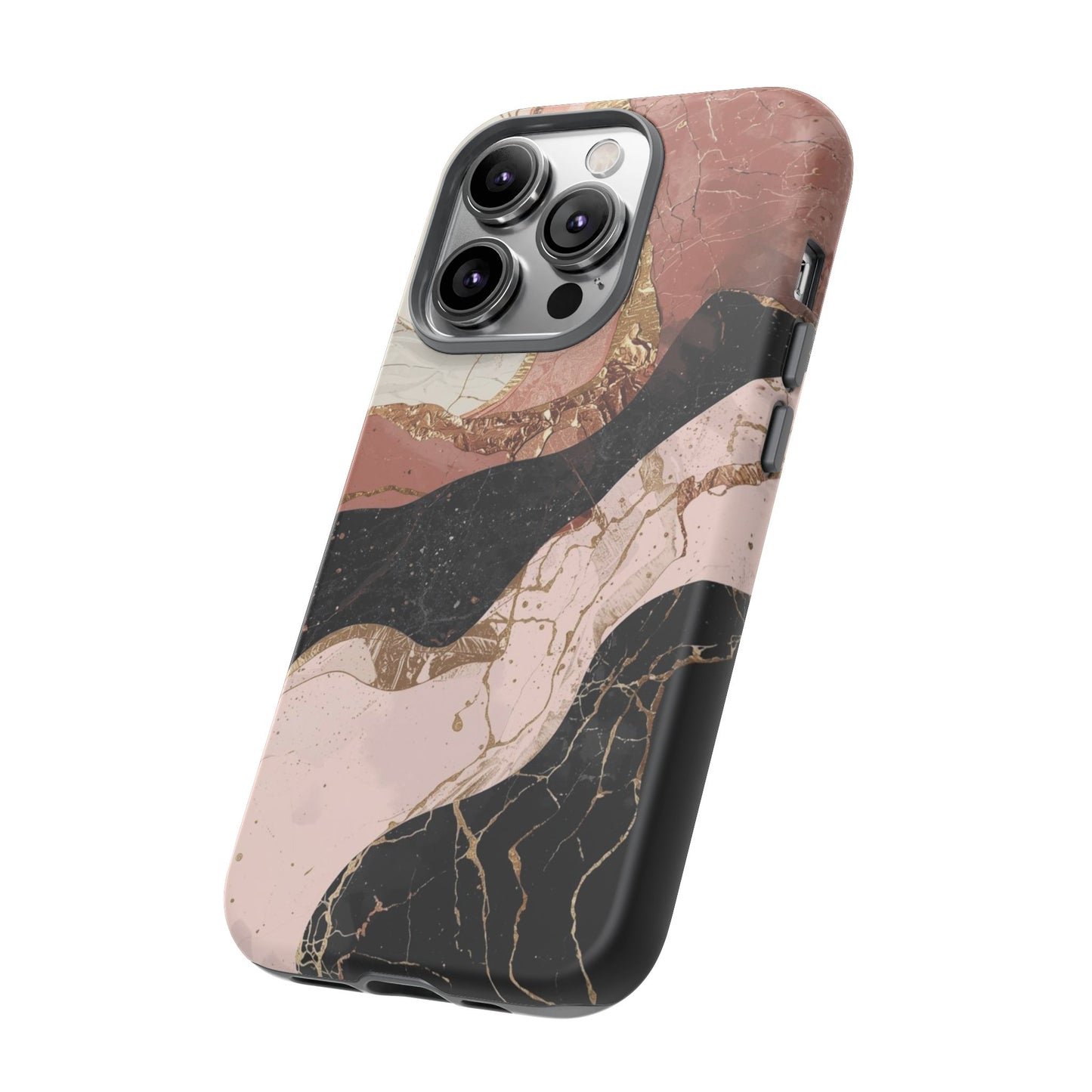 Marbled Rose Gold Phone Case — Abstract Pink & Black Protective Tough Case