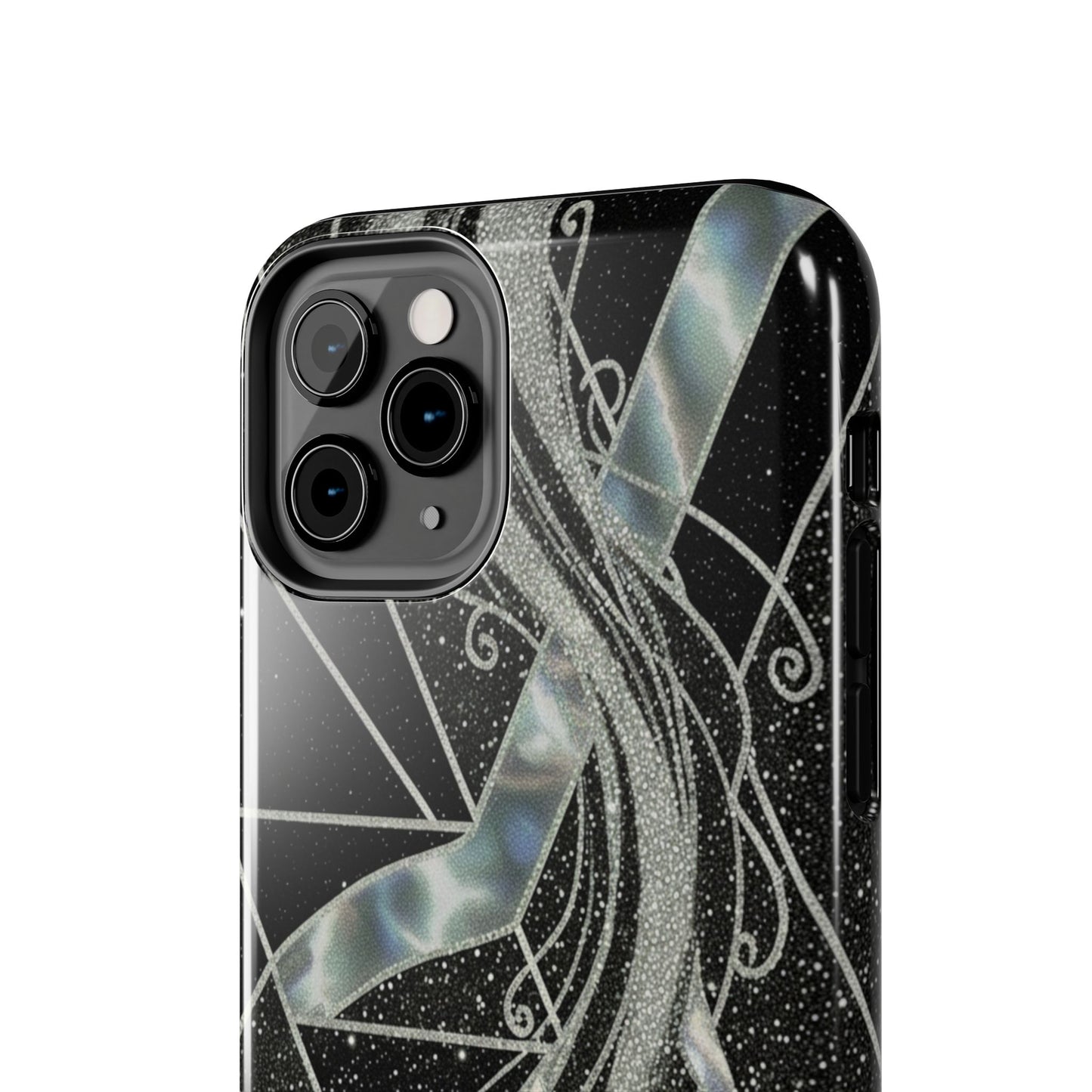 Geometry Tough Phone Case — Iridescent Ribbon on Black Celestial Background