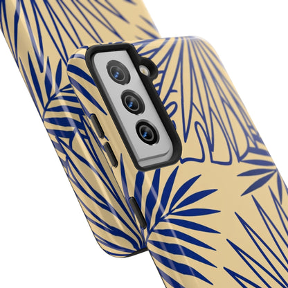 Tropical Palm Pattern Tough Phone Case — Navy Blue Fan Leaves on Sand