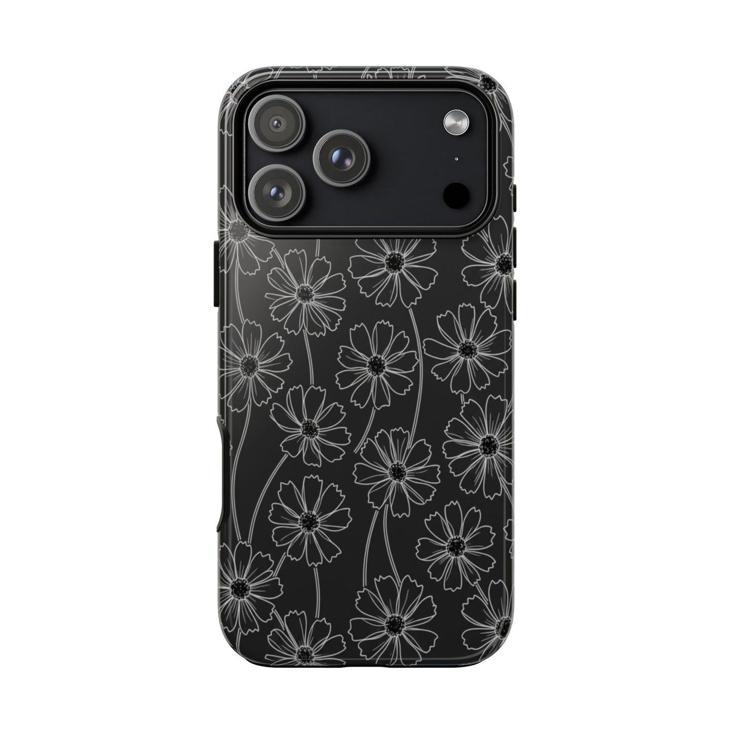 Floral Doodle Tough Phone Case — Black & Gray Daisy Pattern
