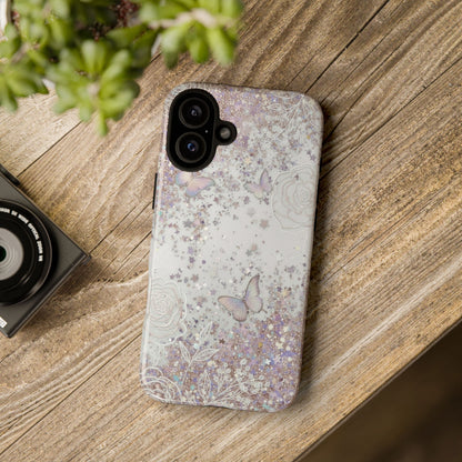 Butterfly Glitter Tough Phone Case — Floral Sparkle Protective Case