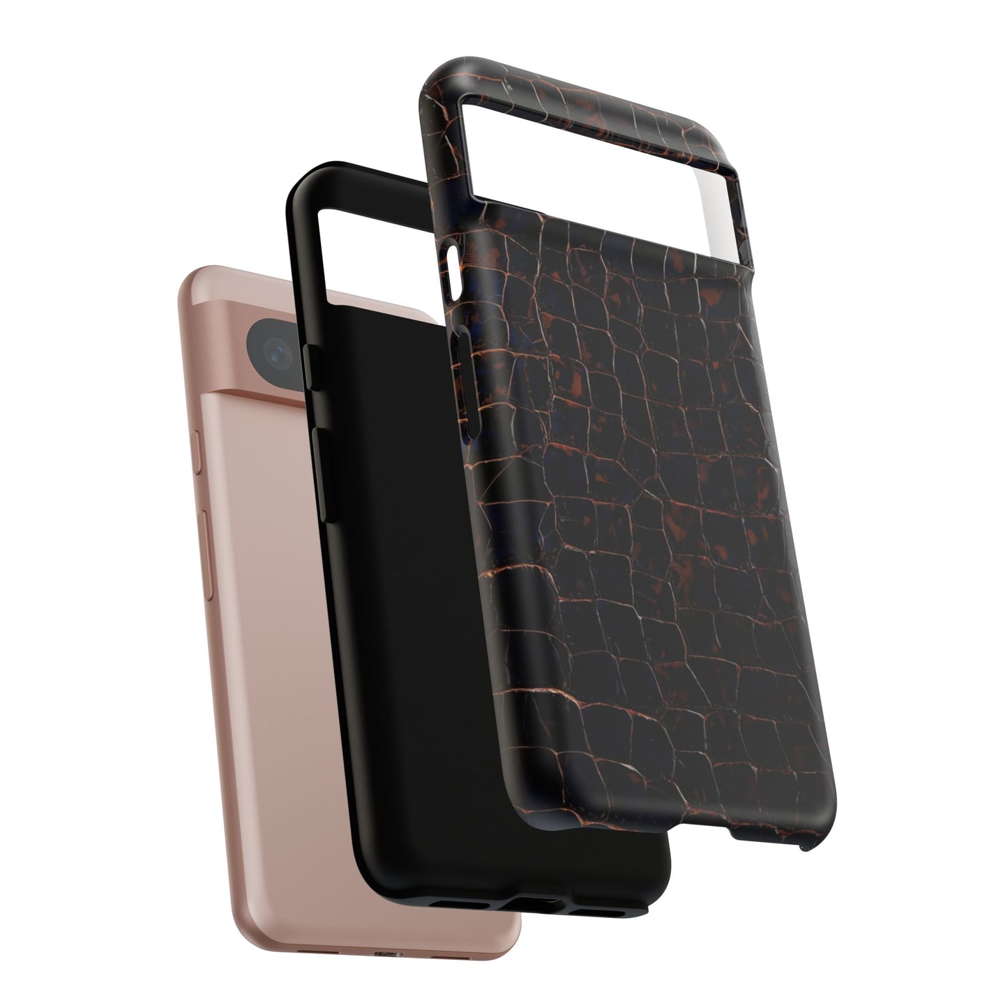 Croc-Embossed Tough Phone Case — Shockproof Black Alligator Texture