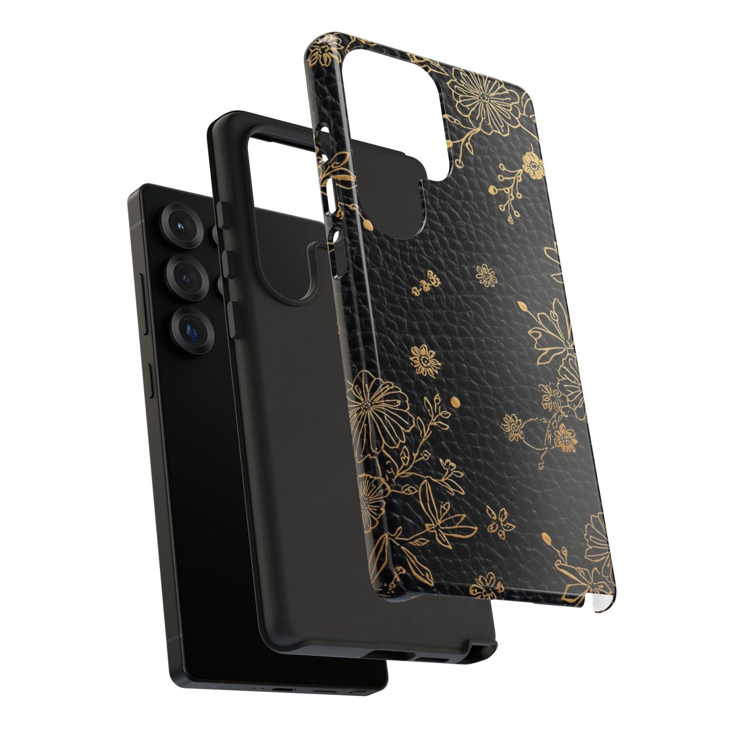 Floral Gold Foil Leather Texture Tough Phone Case