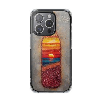 Clear Magnetic Phone Case — Sunset Bottle Beach Art