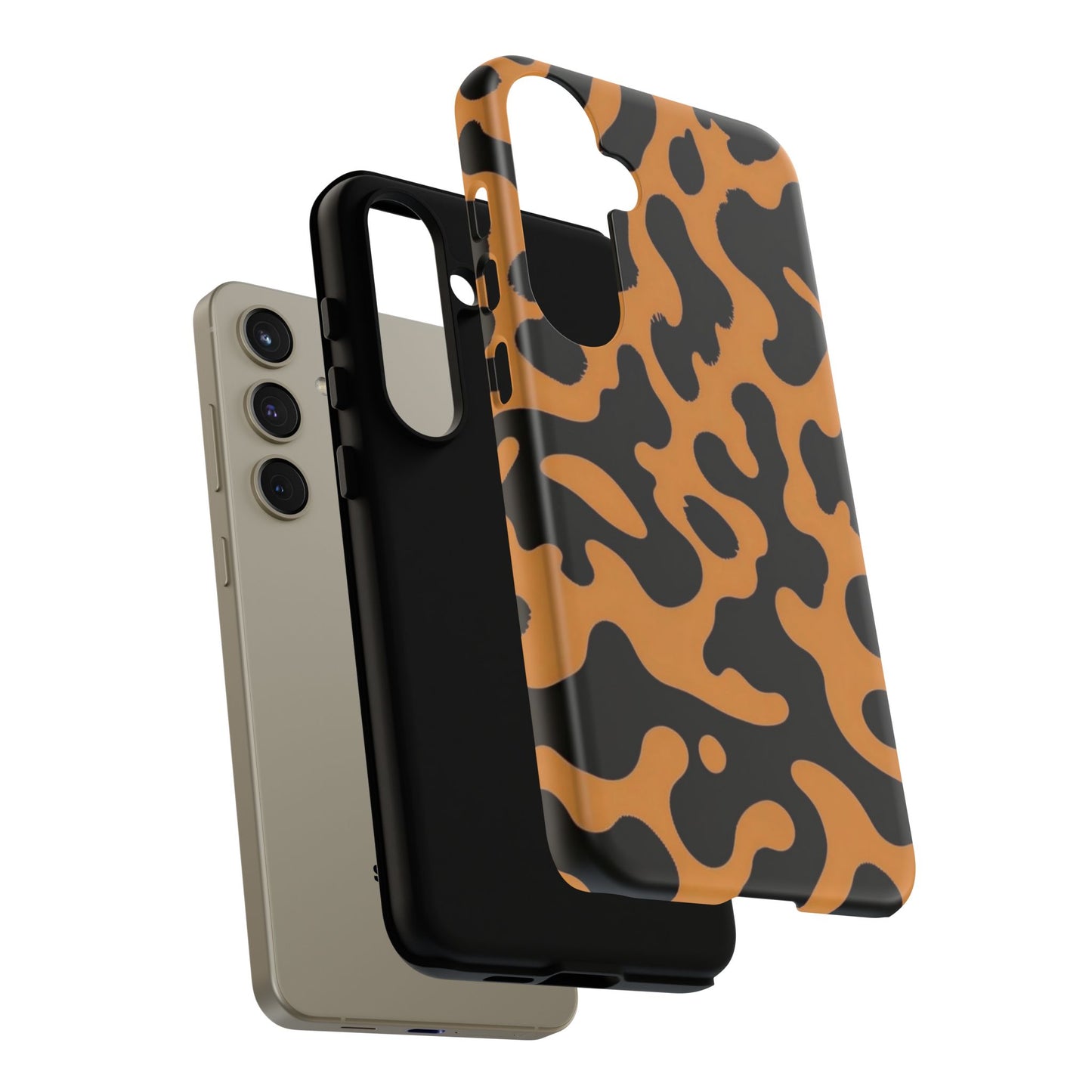 Leopard Print Phone Case — Orange & Black Tough Pattern Protective Cover