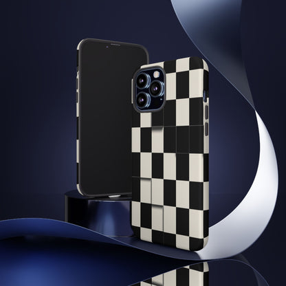 Checkerboard Tough Phone Case — Classic Black & Cream Grid Protective Cover