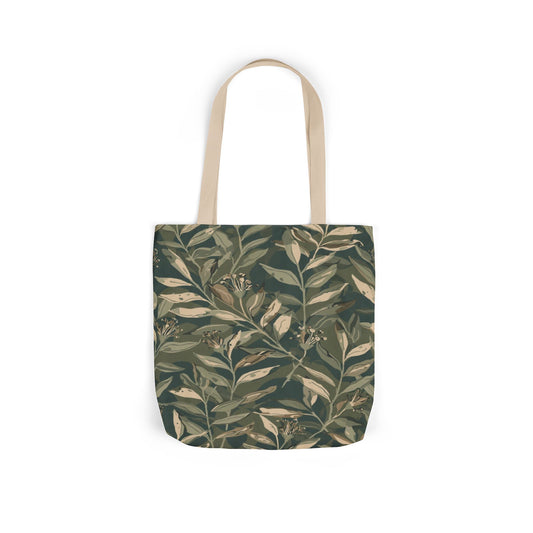 Botanical Leaf Canvas Tote — Green Vintage Foliage Market Bag