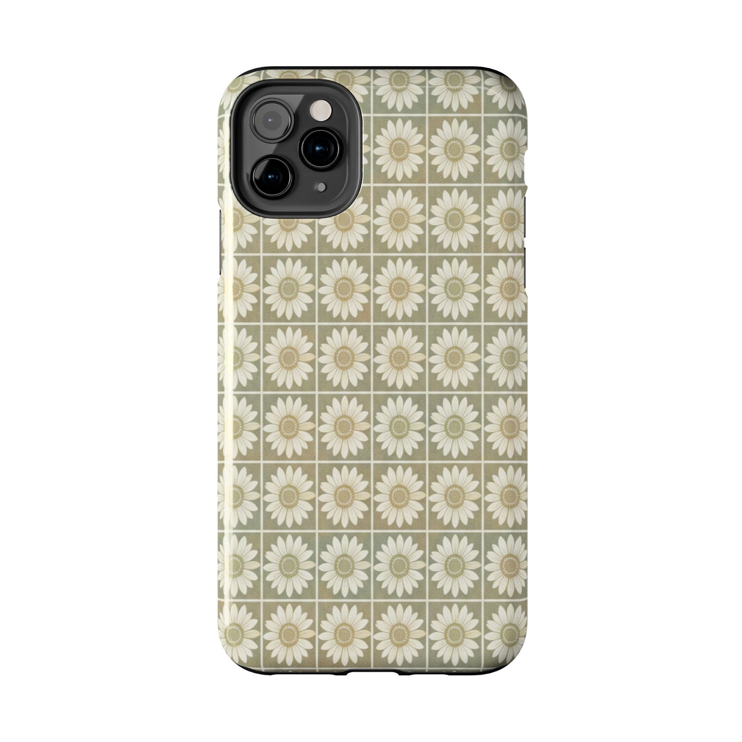 Daisy Tile Tough Phone Case — Retro Floral Protective Phone Cover