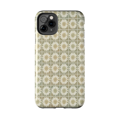 Daisy Tile Tough Phone Case — Retro Floral Protective Phone Cover