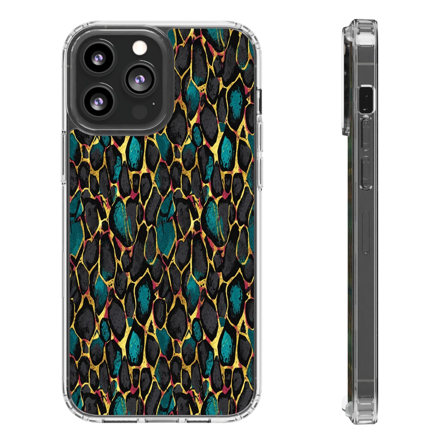 Teal Gold Leopard Clear Phone Case