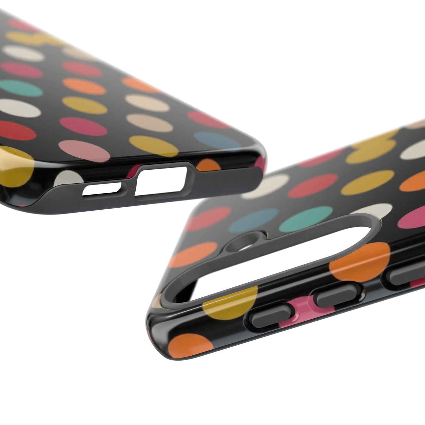Polka Dot Tough Phone Case – Colorful Retro Dots on Black