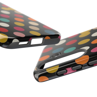 Polka Dot Tough Phone Case – Colorful Retro Dots on Black
