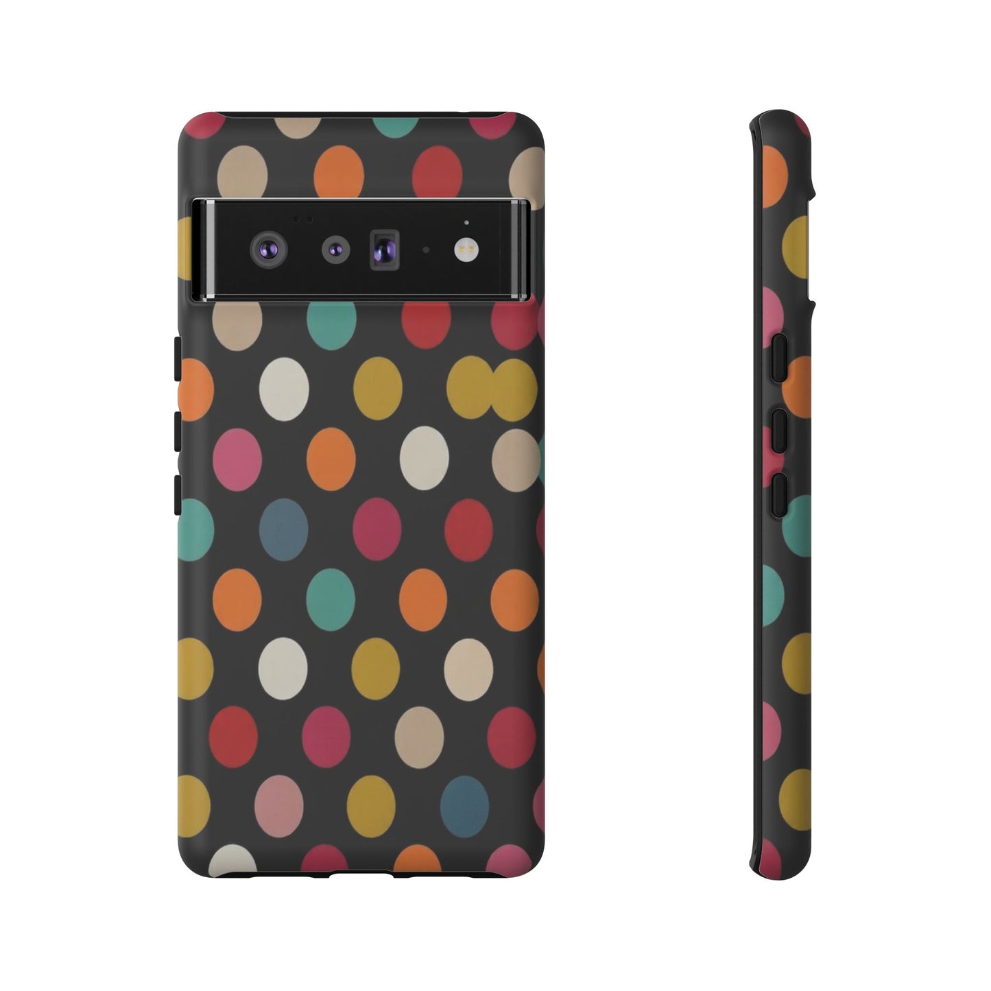 Polka Dot Tough Phone Case – Colorful Retro Dots on Black